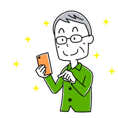 スマホを持った高齢男性のポーズ3