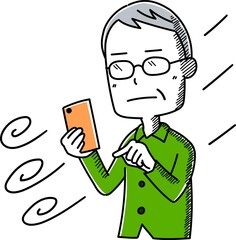 高齢男性　スマホ　ポーズ5