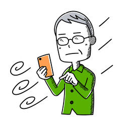 高齢男性　スマホ　ポーズ5