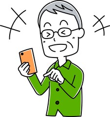 高齢男性　スマホのポーズ6