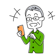 スマホを持った高齢男性のポーズ6