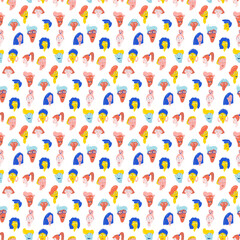 Diverse Eclectic Faces Seamless Pattern in Bold vibrant Colors for Creative Design