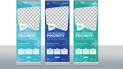 Medical Health Roll-up Banner Template. This layout is suitable for any medical project purpose. Very easy to use and customize.
