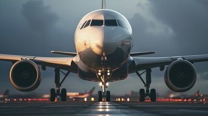 Naklejka premium Close-up airplane landing in the airport.
