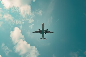 The plane flying in the sky with copy space.