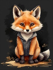 Obraz premium Fun zoo. Illustration of cute Fox. Trendy sticker and t shirt design.