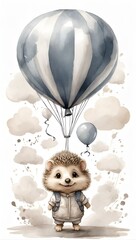 Obraz premium flying mouse with balloons, ink wash painting, watercolor painting, poster, baby room wall