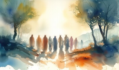 The twelve chosen, disciples. Biblical. Christian religious watercolor Illustration