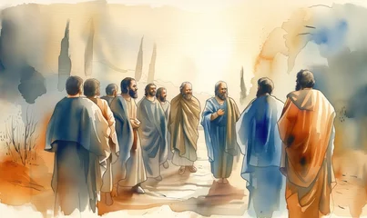 Fotobehang The twelve chosen, disciples. Biblical. Christian religious watercolor Illustration © André Troiano