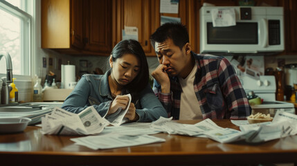 Asia couple sitting at kitchen managing personal finances with the IRS tax