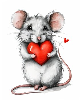 simpatici animali che tengono un cuore rosso, cane, gatto, topo 011