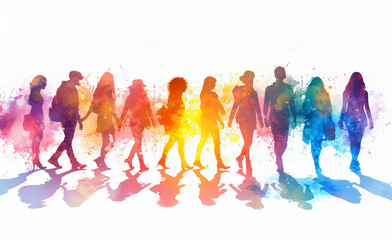 Abstract different colors group of people figures symbolizing diversity and ethnicity. Community of colleagues or collaborators