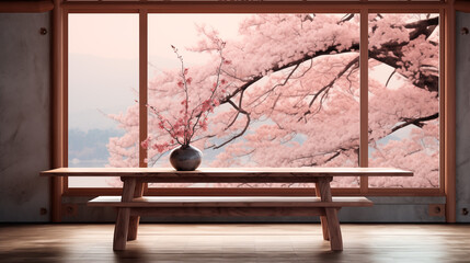 Japanaese Cherry Blossom Traditional Petals Sakura Hanami Floral Culture Product Advertising Mockup Background Isolated Empty Blank Plate Podium Pedestral Table Stand Mockup Presentation Podest Spring