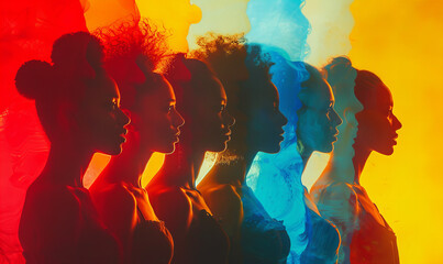 Different colored silhouettes of people symbolizing uniqueness on abstract background.