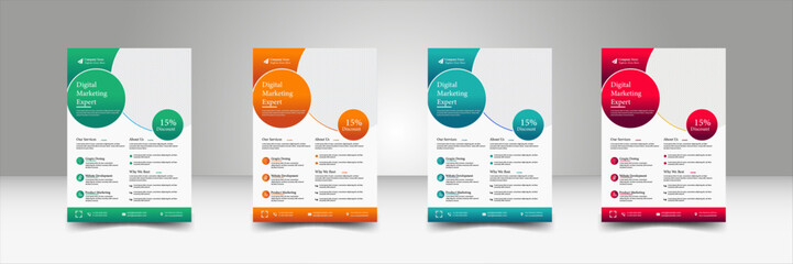 Digital Marketing Agency Flyer, Business Marketing Flyer Set,corporate Business Flyer Template Design Set With Blue, Orange, Red And Green Color.digital Marketing New Flyer.