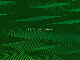 Premium minimal cover design. Cool halftone gradient. Future geometric template. Green wave lines pattern background.