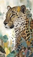 Leopard Cheetah, highly textured, mixed media collage painting, fringe absurdism, Award winning halftone pattern illustration	
