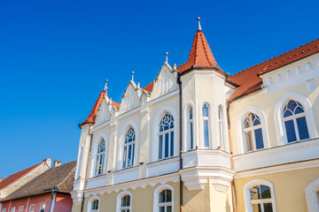 Facade of the town hall building in Sebeș, Alba county, Transylvania, Romania - 731021860
