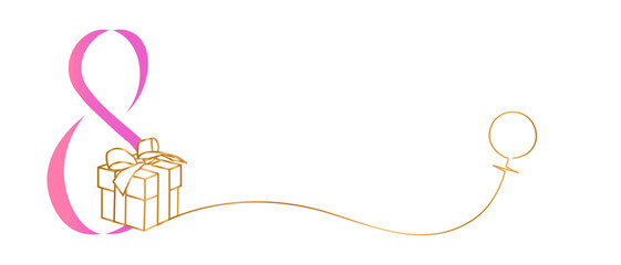 Happy Women's Day. March 8 line art design. woman symbol with decorative gift box. Vector illustration
