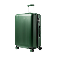 Large green suitcase with wheels and handle isolated on transparent background