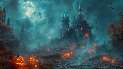 Fototapeta premium Gothic Horror Haunted Mansion in Fog