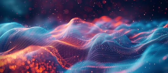 Abstract background featuring digital technology, with concepts of artificial intelligence, deep learning, and big data. Visual representation of tech for cloud template, using wavy design. - obrazy, fototapety, plakaty