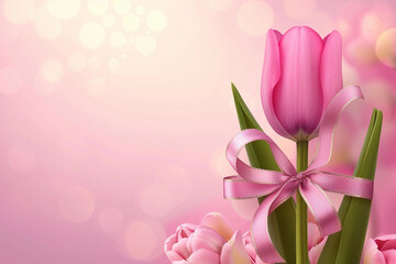Tulip with denta on pink background with space for text. postcard. concept of international women's day, march 8