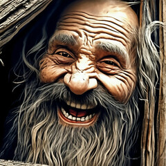 cunning bearded, overgrown, scary old dwarf brownie laughs