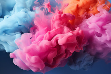 Colorful smoke background, art, magic explosion  Colorful rainbow paint drops from above mixing in water. Ink swirling underwater. transparent background Generative Ai