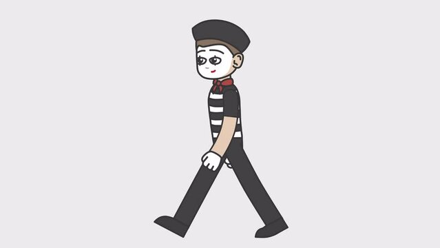 2d animation of walking white male mime. Looped 4K video with alpha-channel.