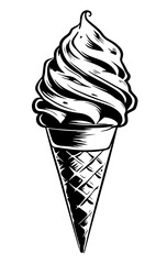 A line drawing black and white ink sketch of an ice-cream cone