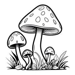 Mushroom outline coloring page illustration for children and adult