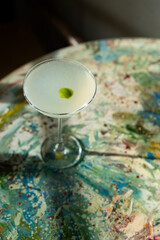Still life of classic margarita on colorful table