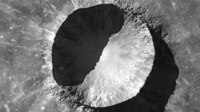 Lunar Crater Background, the Camera Slowly Flies Away From the Moon Surface, Beautiful 3D Animation, Moon texture provided by NASA, 4K 3840x2160