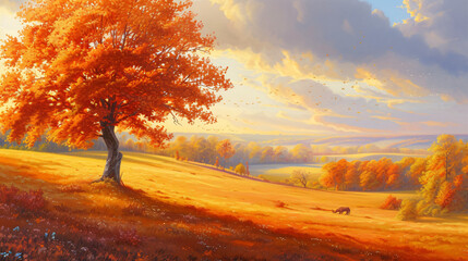 Naklejka na ściany i meble Zauberhafte Landschaft im Herbst, sonnig.
