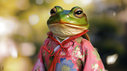 Cultural Crossover: Pepe the Frog in Traditional Hanbok - obrazy, fototapety, plakaty
