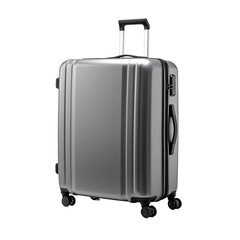 Large suitcase with wheels and handle isolated on transparent background