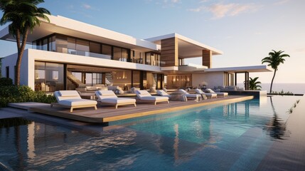 Fototapeta premium Contemporary seaside luxury villa with pool.