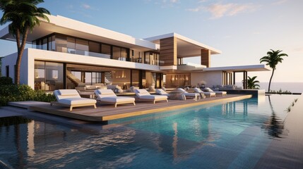 Contemporary seaside luxury villa with pool.