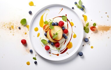 White Plate With Fruit and Sauce Topping