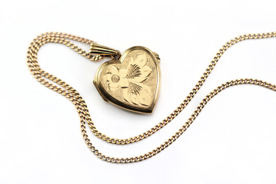 Vintage 14Ct Rolled Gold 1970s Hand Engraved Floral Heart Charm Locket Pendant Necklace, 18Ct Yellow Gold Plated 18" Plain Curb Chain