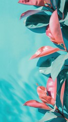 Pastel Leaves in Soft Minimalist Display. Background for Instagram Story, Banner
