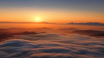 Serene Dawn Light Bathes Misty Rolling Hills in Warmth