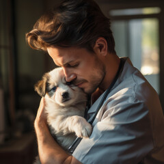 Pint-sized Protector: Young Veterinarian Shares a Heartfelt Hug with a Tiny Pup
