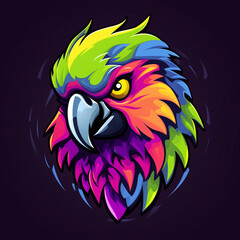 head of angry parrot, colorful avatar of tropical bird on black backdrop