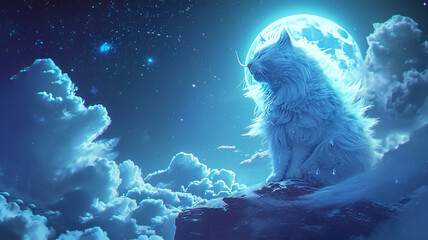 Moon with White Cat