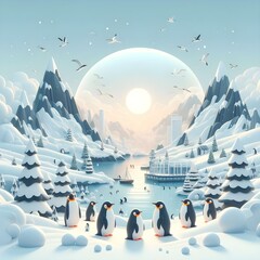 penguins in the snow