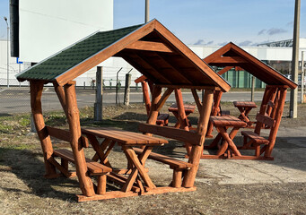 Wooden garden furnitures outdoor on the street