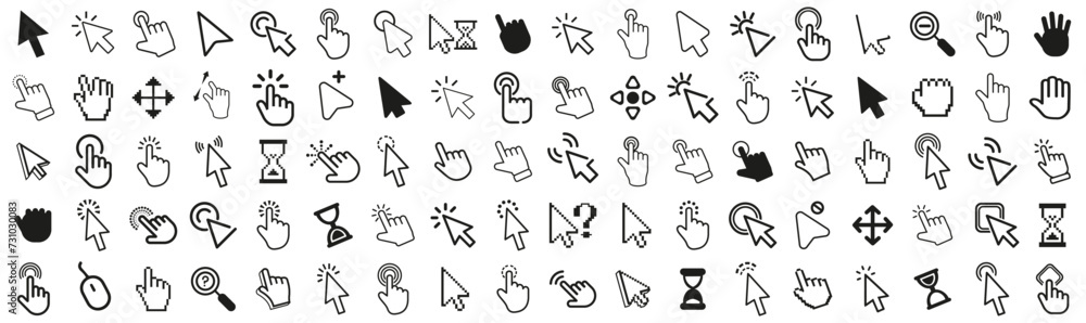 Fototapete Click cursor icon collection. Set of computer mouse symbol. Arrow, hand, hourglass, mouse, zoom click icons. Computer mouse click cursor arrow and loading icons. Mouse click cursor symbol