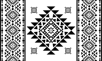 Southwest navajo native american geometric seamless pattern fabric black and white design for textile printing